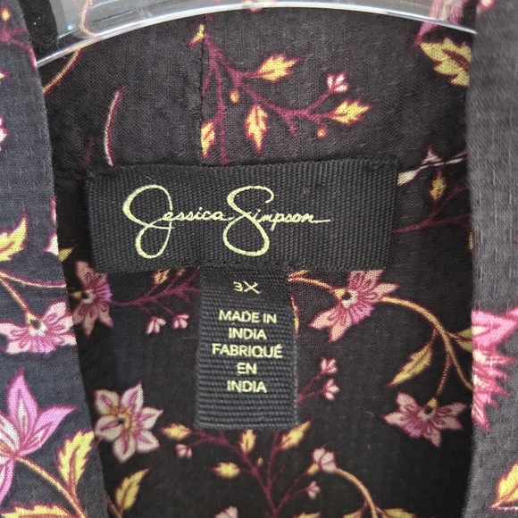 Jessica Simpson Blouse Size 3x Dark Floral Popover Black Pink Whimsigoth Fairy - Picture 3 of 12